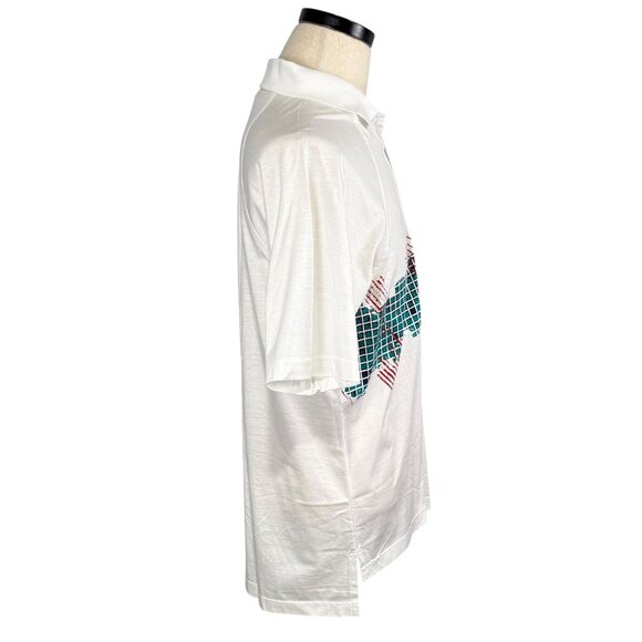 Nike Vintage 80S Grid Print Polo Shirt White Mercerized Cotton Rare Deadstock M - Picture 4 of 10